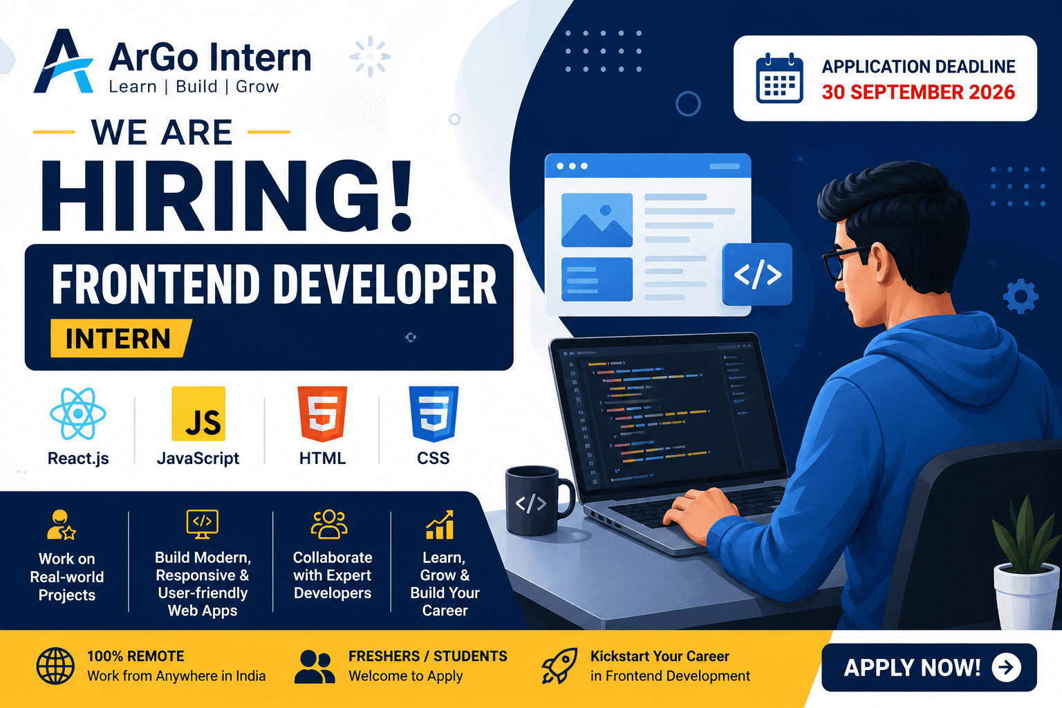 Frontend Developer Intern – React.js | JavaScript | HTML | CSS | ArGo Intern